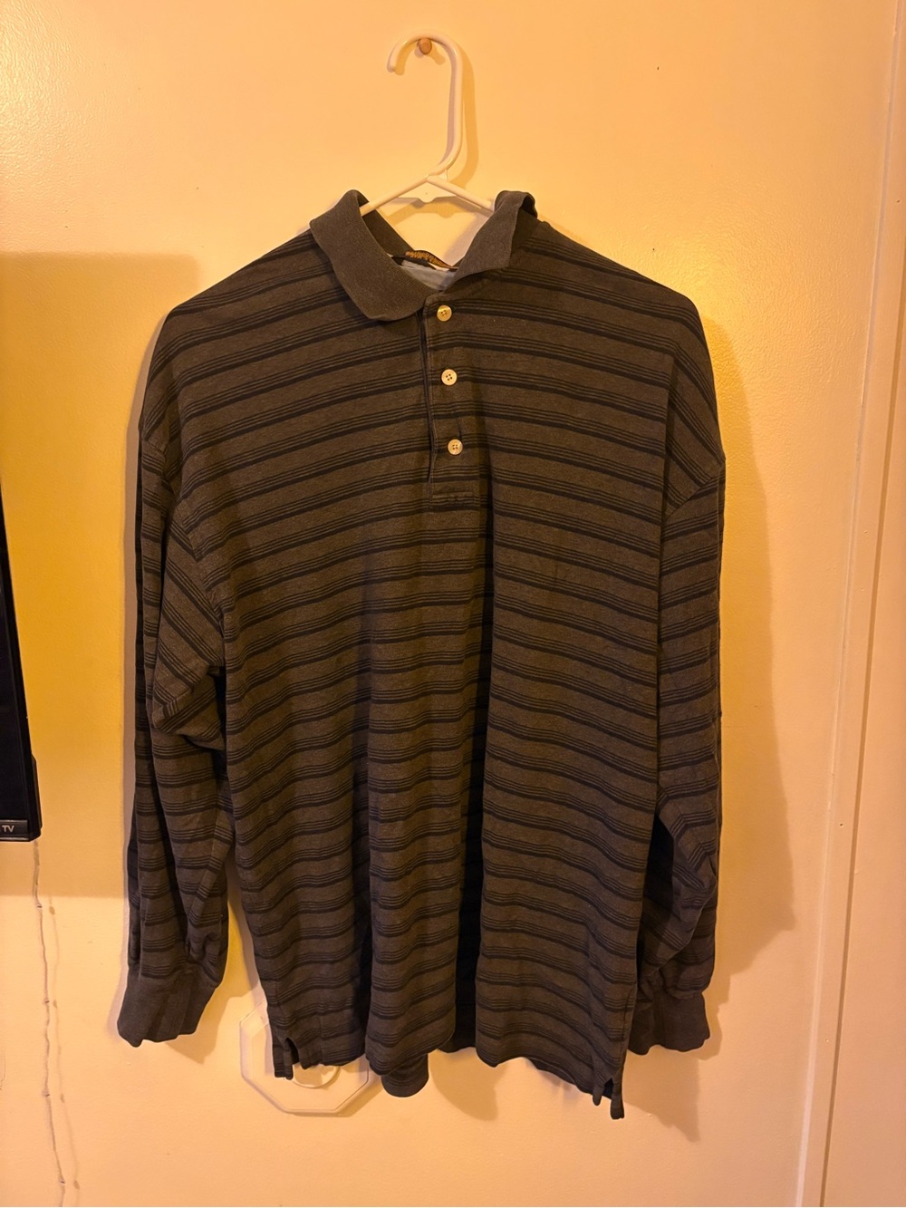 Tommy Hilfiger Men's Long-Sleeve Striped Polo - Charcoal & Black